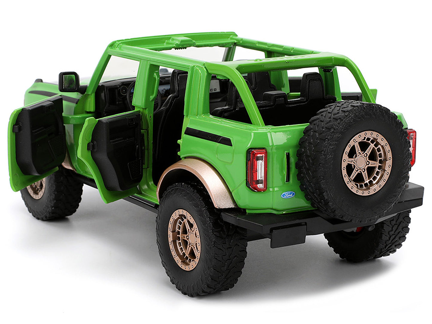 2021 Ford Bronco Green with Black Stripes and Green M&M's Diecast Figure "Hollywood Rides" Series 1/24 Diecast Model Car by Jada-DiecastModeler.com
