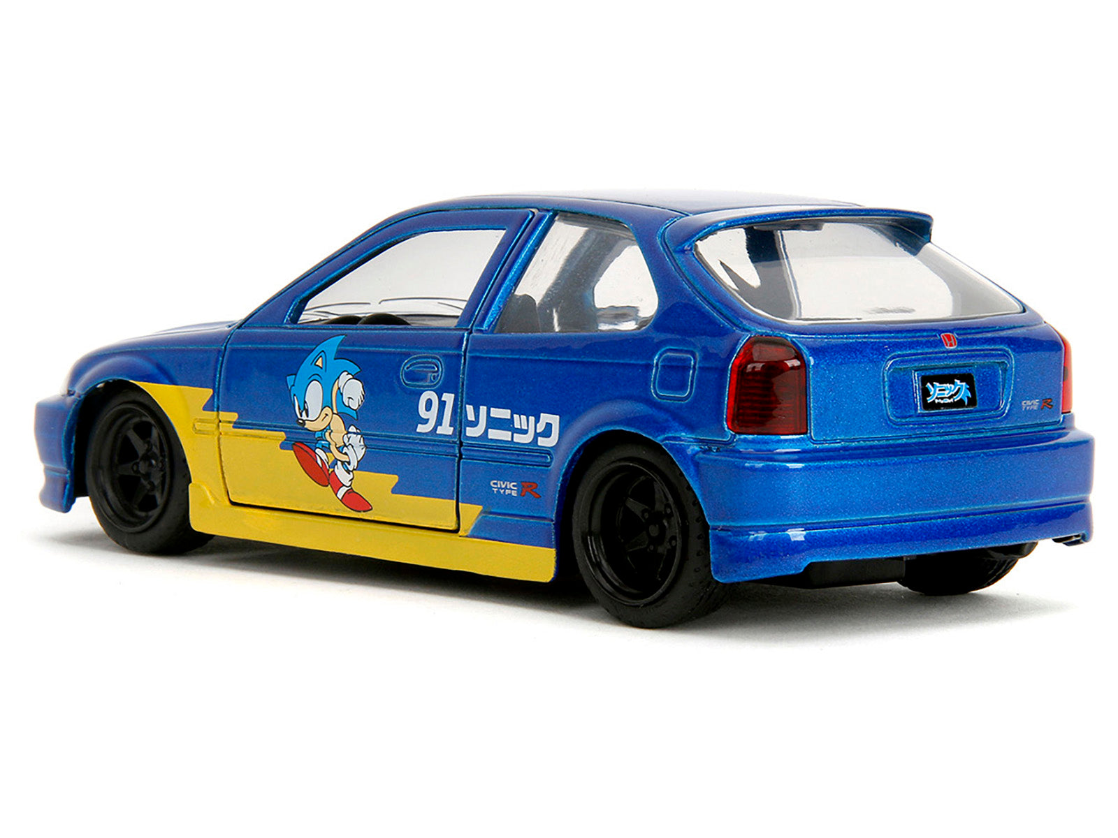 1997 Honda Civic Type R Blue Metallic with Graphics "Sonic the Hedgehog" (1991) Video Game "Hollywood Rides" Series 1/32 Diecast Model Car by Jada-DiecastModeler.com
