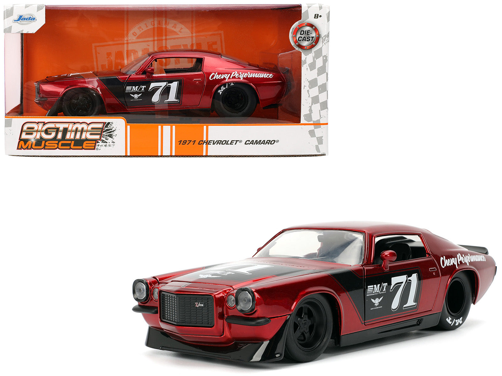 1971 Chevrolet Camaro #71 Red Metallic with Black Stripes "Bigtime Muscle" Series 1/24 Diecast Model Car by Jada-DiecastModeler.com
