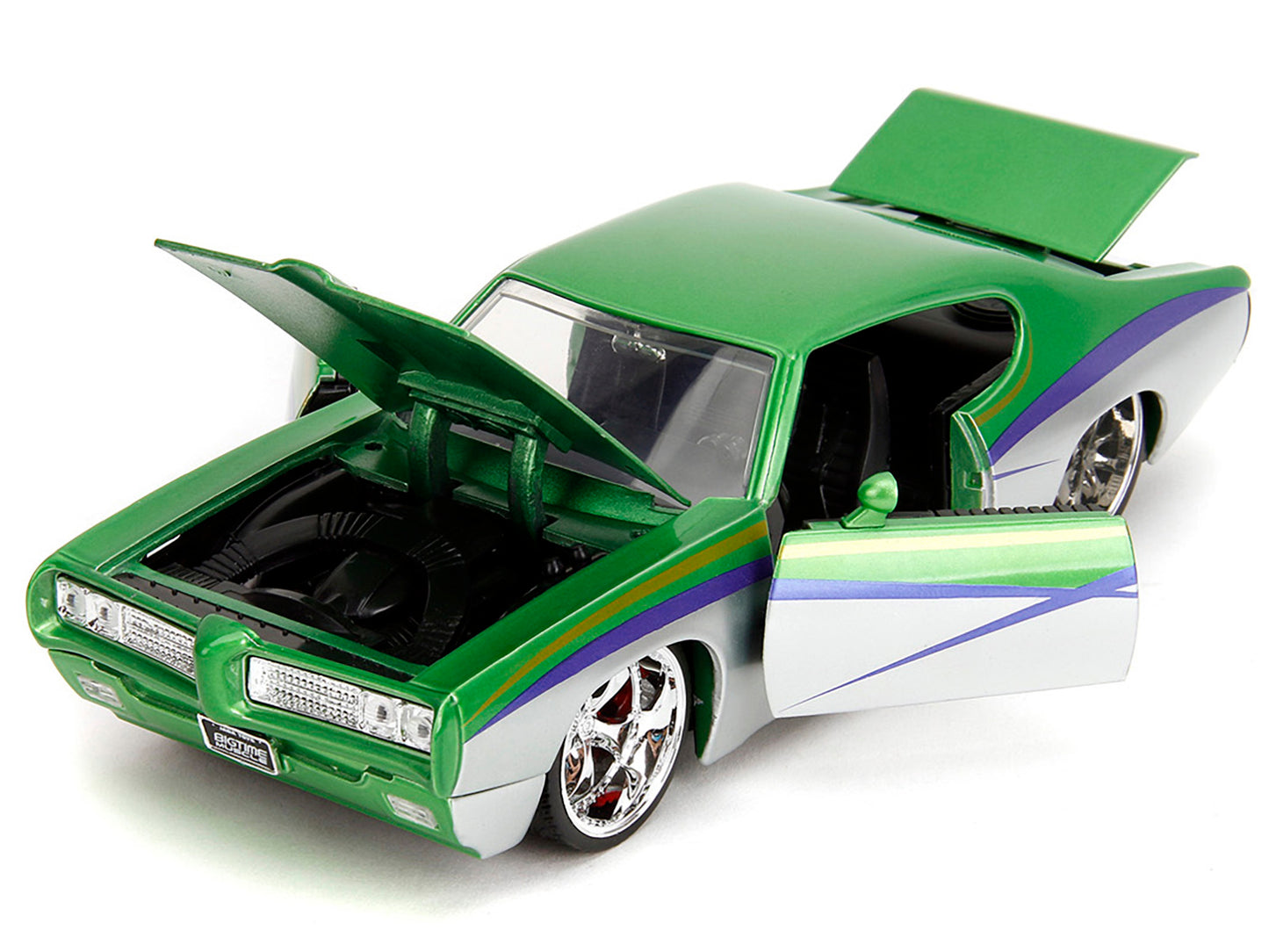 1969 Pontiac GTO Judge Green Metallic and Silver with Stripes "Bigtime Muscle" Series 1/24 Diecast Model Car by Jada-DiecastModeler.com