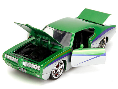 1969 Pontiac GTO Judge Green Metallic and Silver with Stripes "Bigtime Muscle" Series 1/24 Diecast Model Car by Jada-DiecastModeler.com