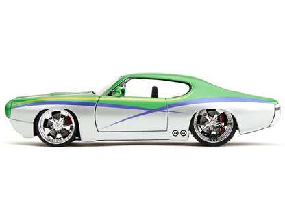 1969 Pontiac GTO Judge Green Metallic and Silver with Stripes "Bigtime Muscle" Series 1/24 Diecast Model Car by Jada-DiecastModeler.com