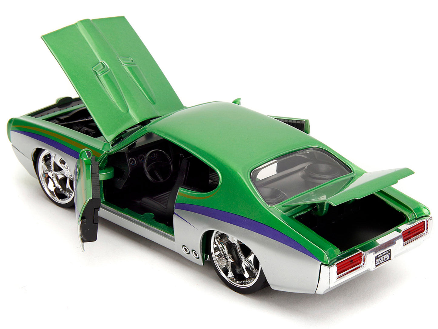 1969 Pontiac GTO Judge Green Metallic and Silver with Stripes "Bigtime Muscle" Series 1/24 Diecast Model Car by Jada-DiecastModeler.com