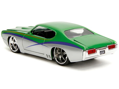 1969 Pontiac GTO Judge Green Metallic and Silver with Stripes "Bigtime Muscle" Series 1/24 Diecast Model Car by Jada-DiecastModeler.com