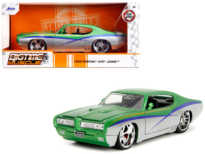 1969 Pontiac GTO Judge Green Metallic and Silver with Stripes "Bigtime Muscle" Series 1/24 Diecast Model Car by Jada-DiecastModeler.com