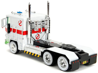 G1 Autobot Optimus Prime Truck White with Robot on Chassis from "Transformers" TV Series - "Ghostbusters" (1984) Movie Crossover "Hollywood Rides" Series 1/24 Diecast Model by Jada-DiecastModeler.com