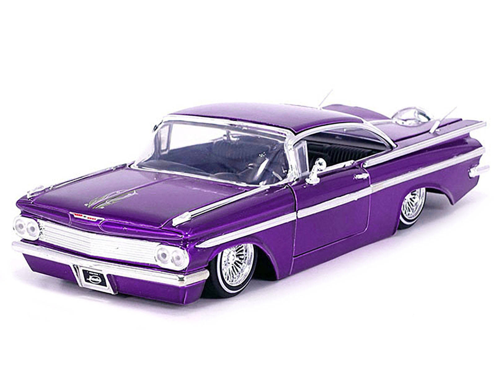 1959 Chevrolet Impala Lowrider Candy Purple with Wire Wheels "Street Low" Series 1/24 Diecast Model Car by Jada-DiecastModeler.com