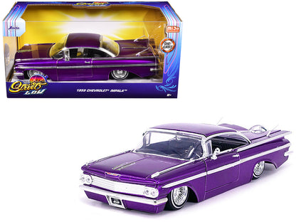1959 Chevrolet Impala Lowrider Candy Purple with Wire Wheels "Street Low" Series 1/24 Diecast Model Car by Jada-DiecastModeler.com