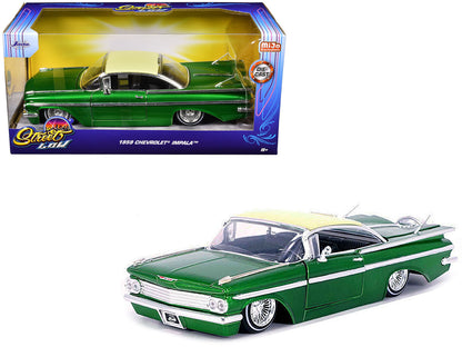 1959 Chevrolet Impala Lowrider Green Metallic with Cream Top and Wire Wheels "Street Low" Series 1/24 Diecast Model Car by Jada-DiecastModeler.com