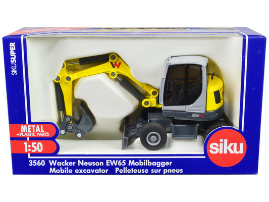 Wacker Neuson EW65 Mobile Excavator Yellow and Gray 1/50 Diecast Model by Siku-DiecastModeler.com