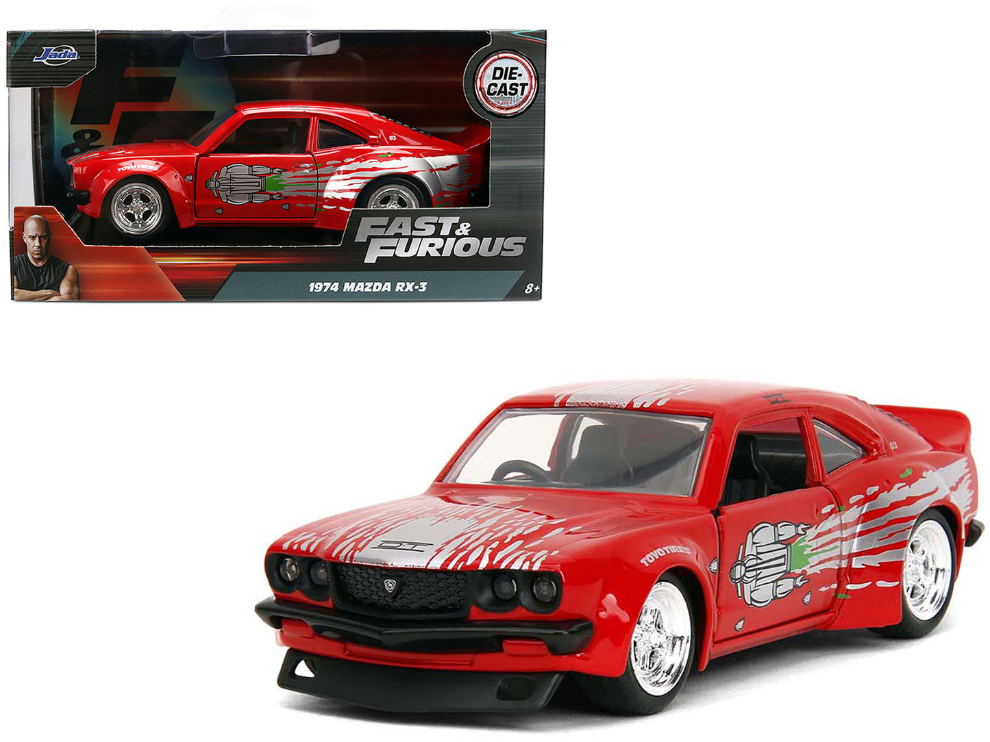1974 Mazda RX-3 Red with Graphics "Fast & Furious" Series 1/32 Diecast Model Car by Jada-DiecastModeler.com