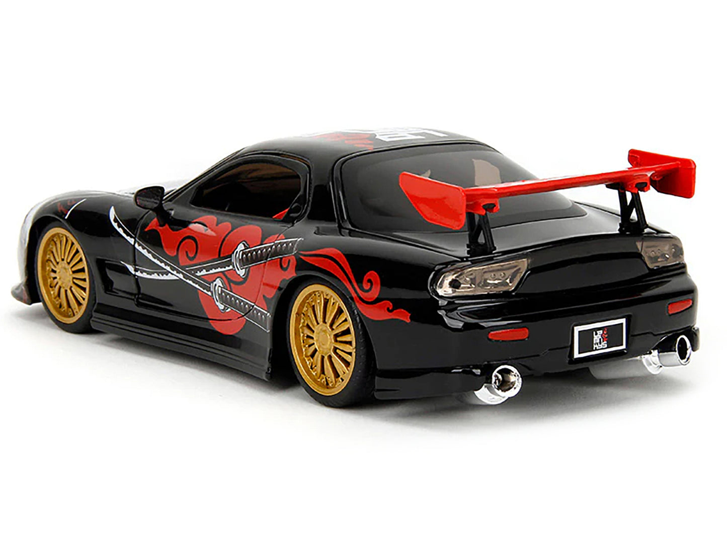 1993 Mazda RX-7 Black with Graphics "Lab Monkeys" with Saru Diecast Figure "Hollywood Rides" Series 1/24 Diecast Model Car by Jada-DiecastModeler.com