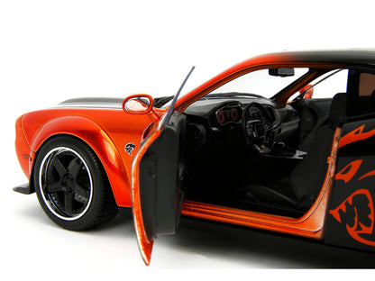 Dodge Challenger SRT Hellcat Orange Metallic and Black "Pink Slips" Series 1/18 Diecast Model Car by Jada-DiecastModeler.com