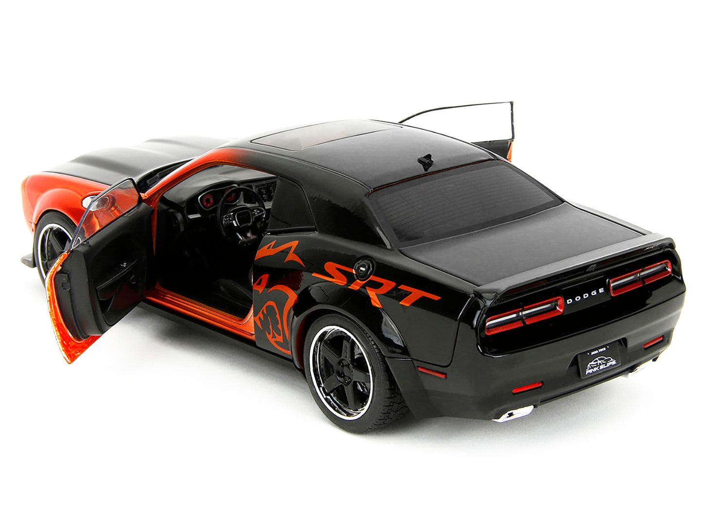 Dodge Challenger SRT Hellcat Orange Metallic and Black "Pink Slips" Series 1/18 Diecast Model Car by Jada-DiecastModeler.com