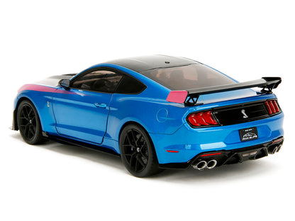 Ford Mustang Shelby GT500 Blue Metallic with Pink Stripes and Black Hood and Top "Pink Slips" Series 1/18 Diecast Model Car by Jada