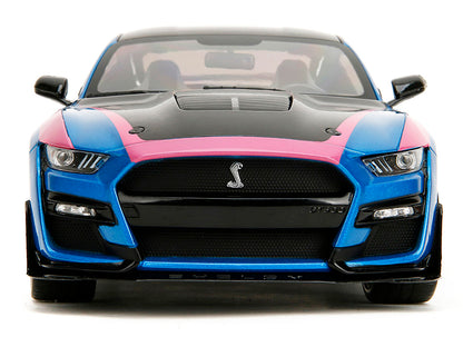 Ford Mustang Shelby GT500 Blue Metallic with Pink Stripes and Black Hood and Top "Pink Slips" Series 1/18 Diecast Model Car by Jada-DiecastModeler.com