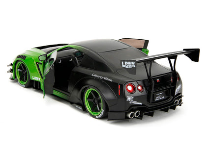 Nissan GT-R (R35) Liberty Walk Body Kit 2.0 RHD (Right Hand Drive) Green and Matt Black "Pink Slips" Series 1/18 Diecast Model Car by Jada-DiecastModeler.com