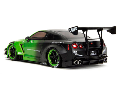 Nissan GT-R (R35) Liberty Walk Body Kit 2.0 RHD (Right Hand Drive) Green and Matt Black "Pink Slips" Series 1/18 Diecast Model Car by Jada-DiecastModeler.com