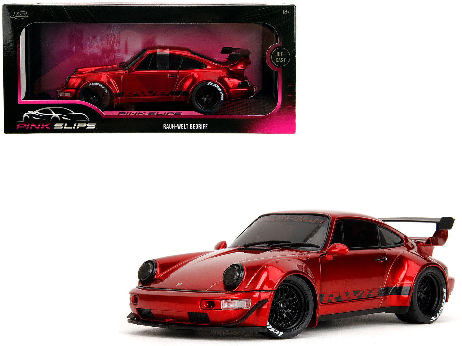 RWB Body Kit Red Metallic with Black Stripes "Pink Slips" Series 1/18 Diecast Model Car by Jada-DiecastModeler.com
