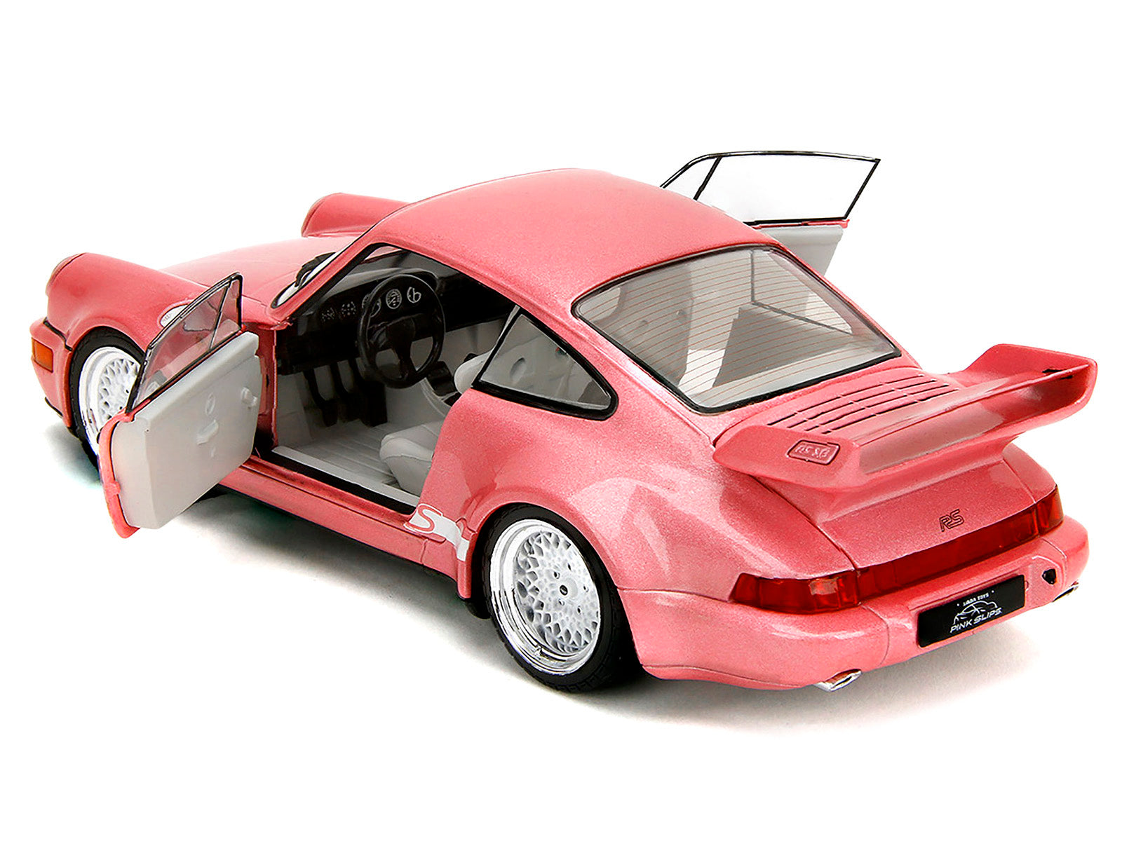 Porsche 911 Carrera RS (964) Pink Metallic with White Stripes "Pink Slips" Series 1/18 Diecast Model Car by Jada-DiecastModeler.com