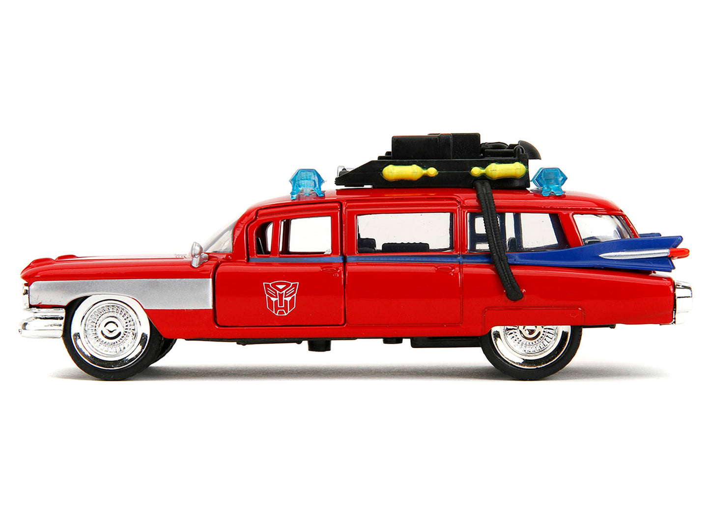 1959 Cadillac Ambulance Ecto-1 Red "Transformers" TV Series - "Ghostbusters" (1984) Movie Crossover "Hollywood Rides" Series 1/32 Diecast Model Car by Jada-DiecastModeler.com