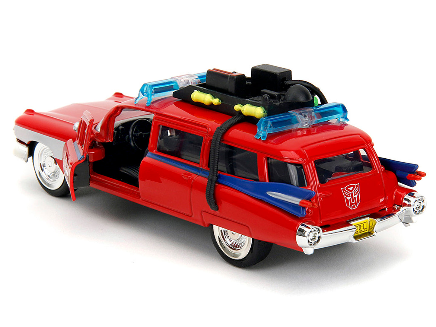 1959 Cadillac Ambulance Ecto-1 Red "Transformers" TV Series - "Ghostbusters" (1984) Movie Crossover "Hollywood Rides" Series 1/32 Diecast Model Car by Jada