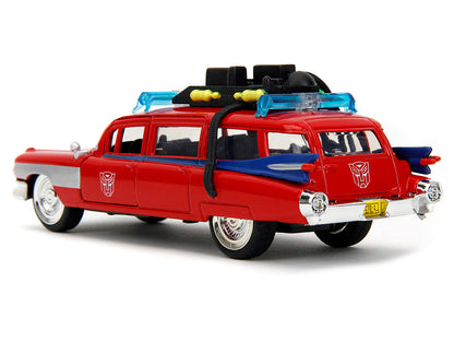 1959 Cadillac Ambulance Ecto-1 Red "Transformers" TV Series - "Ghostbusters" (1984) Movie Crossover "Hollywood Rides" Series 1/32 Diecast Model Car by Jada-DiecastModeler.com