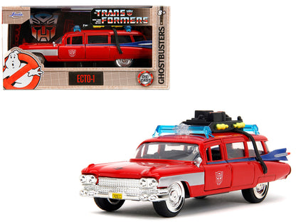 1959 Cadillac Ambulance Ecto-1 Red "Transformers" TV Series - "Ghostbusters" (1984) Movie Crossover "Hollywood Rides" Series 1/32 Diecast Model Car by Jada-DiecastModeler.com