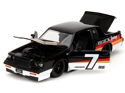 1987 Buick Grand National #7 "Buick Racing" Black and White with Stripes "Bigtime Muscle" Series 1/24 Diecast Model Car by Jada-DiecastModeler.com