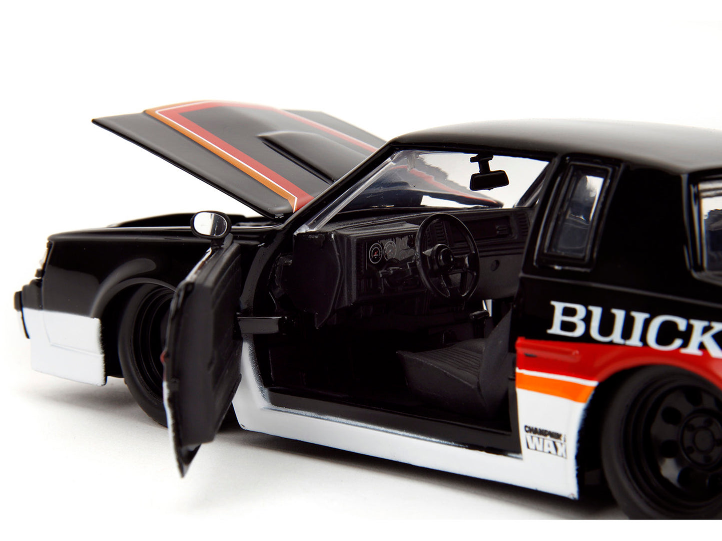 1987 Buick Grand National #7 "Buick Racing" Black and White with Stripes "Bigtime Muscle" Series 1/24 Diecast Model Car by Jada-DiecastModeler.com