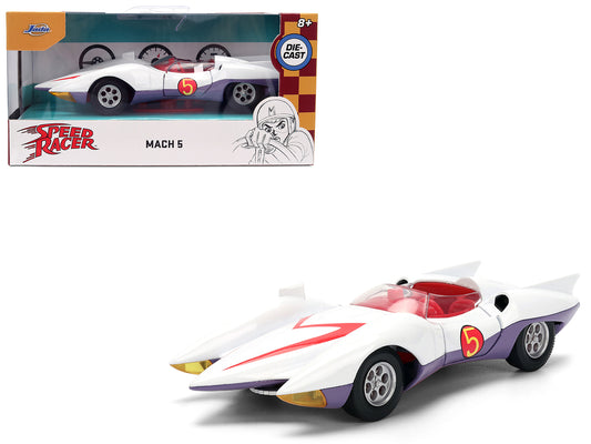 Mach 5 White with Red Stripes and Interior "Speed Racer" (1967) TV Series "Anime Hollywood Rides" Series 1/32 Diecast Model Car by Jada-DiecastModeler.com