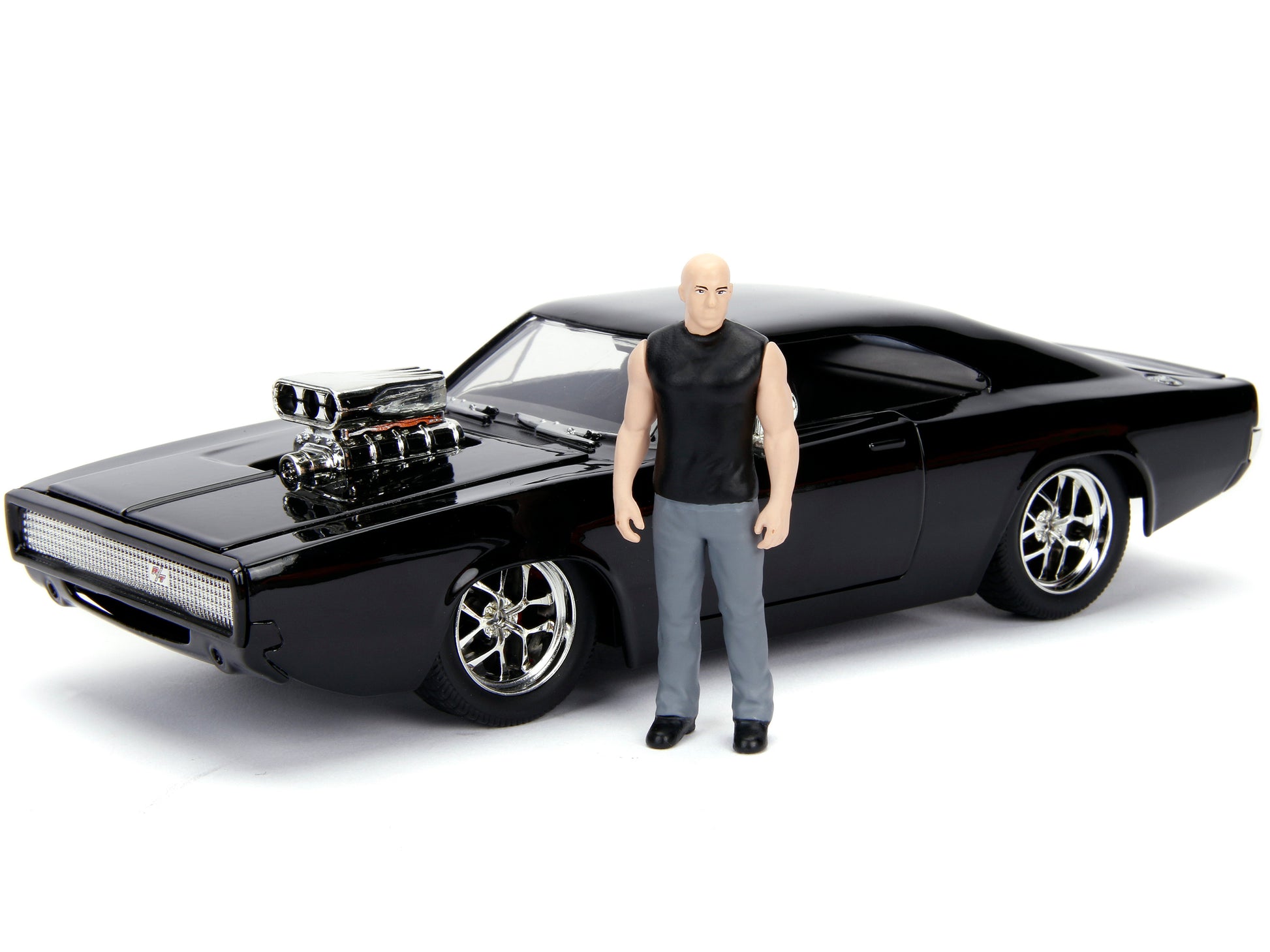 Model Kit Dodge Charger R/T Black and Dom Diecast Figure "Fast & Furious" Movie "Build N' Collect" Series 1/24 Diecast Model Car by Jada-DiecastModeler.com