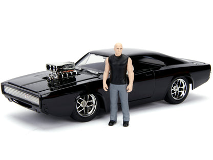 Model Kit Dodge Charger R/T Black and Dom Diecast Figure "Fast & Furious" Movie "Build N' Collect" Series 1/24 Diecast Model Car by Jada-DiecastModeler.com
