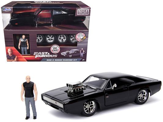Model Kit Dodge Charger R/T Black and Dom Diecast Figure "Fast & Furious" Movie "Build N' Collect" Series 1/24 Diecast Model Car by Jada-DiecastModeler.com