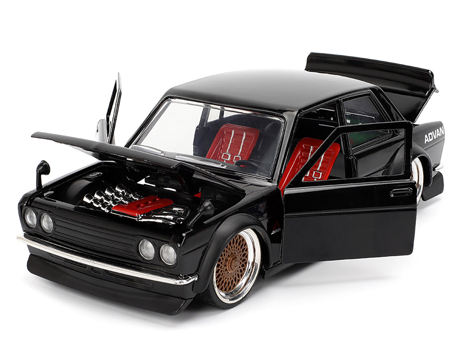 1973 Datsun 510 Black with Gold Wheels "JDM Tuners" Series 1/24 Diecast Model Car by Jada-DiecastModeler.com