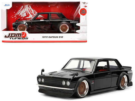 1973 Datsun 510 Black with Gold Wheels "JDM Tuners" Series 1/24 Diecast Model Car by Jada-DiecastModeler.com