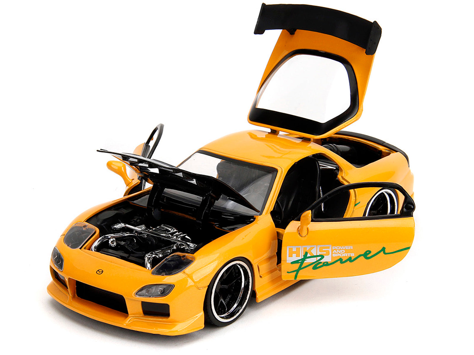 1993 Mazda RX-7 "HKS Power" Yellow with Carbon Hood "JDM Tuners" Series 1/24 Diecast Model Car by Jada-DiecastModeler.com