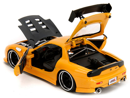 1993 Mazda RX-7 "HKS Power" Yellow with Carbon Hood "JDM Tuners" Series 1/24 Diecast Model Car by Jada
