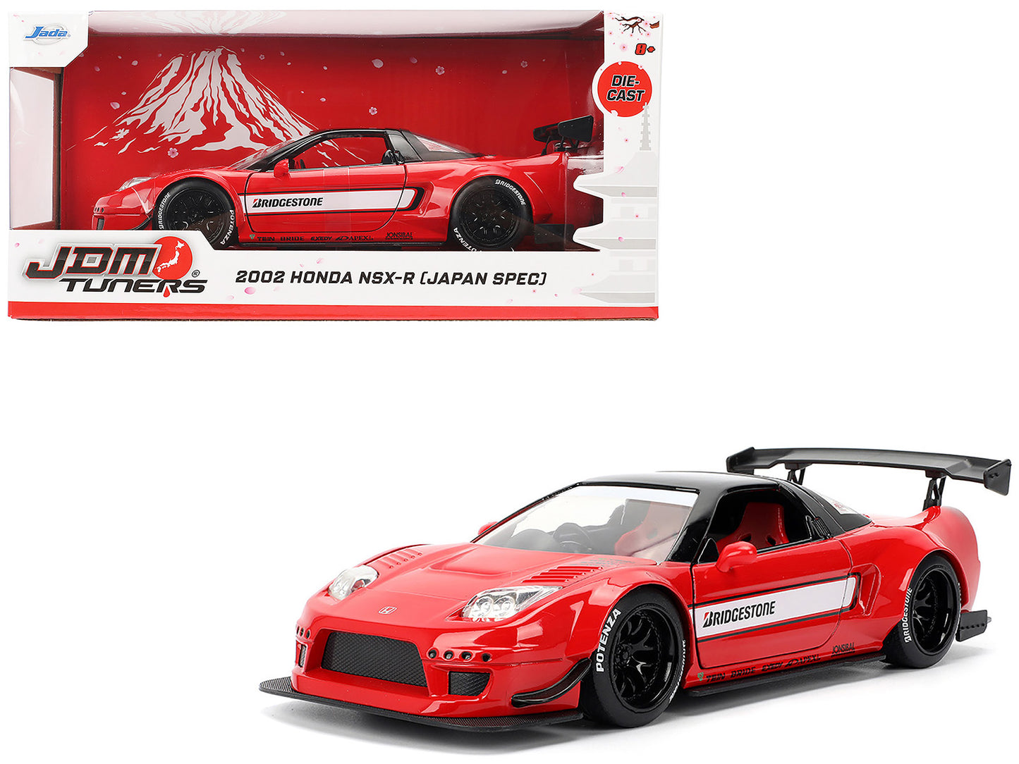 2002 Honda NSX-R RHD (Right Hand Drive) "Bridgestone" Red with Black Top and White Stripes "JDM Tuners" Series 1/24 Diecast Model Car by Jada-DiecastModeler.com