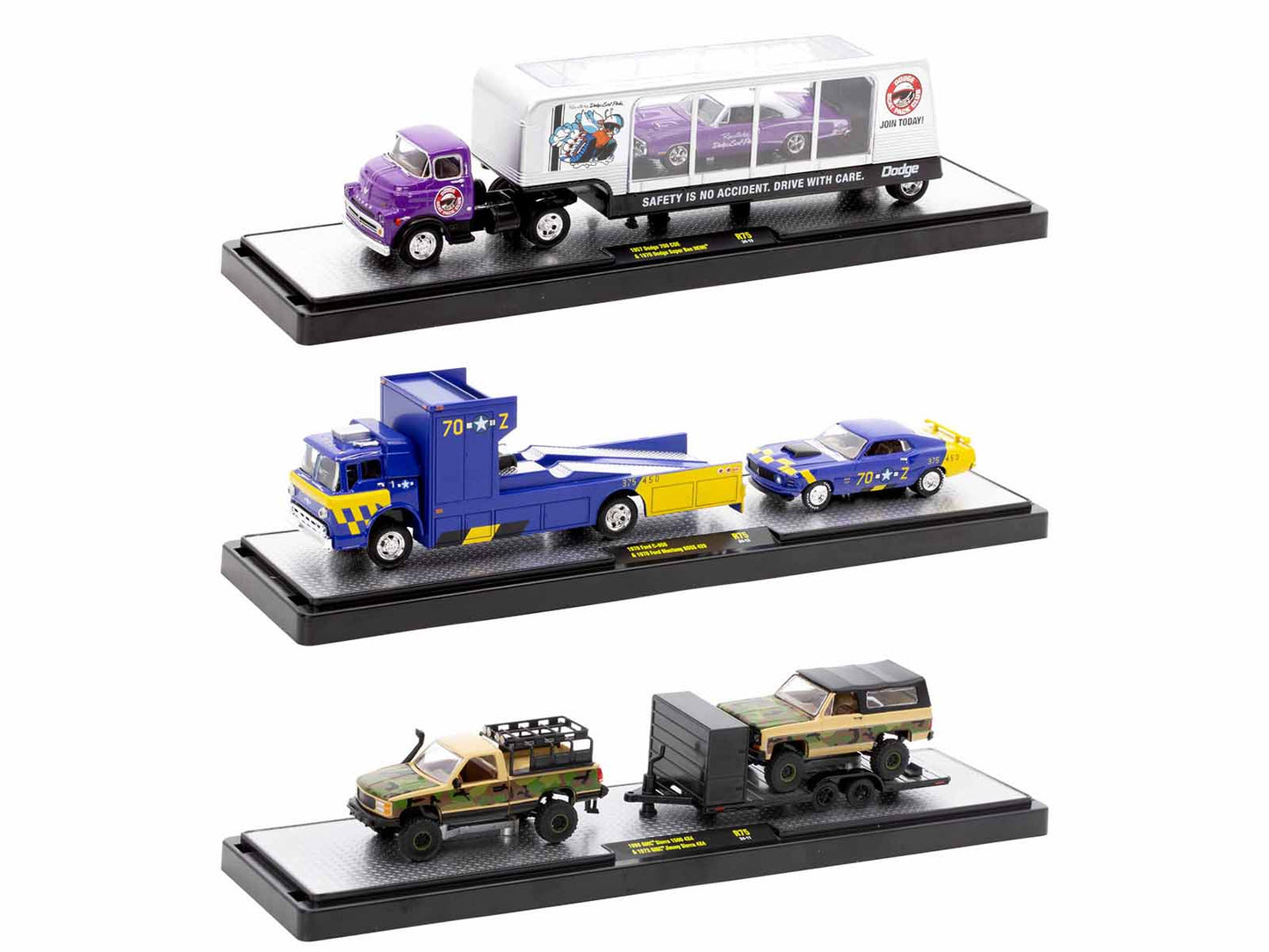 Auto Haulers Set of 3 Trucks Release 75 Limited Edition to 8000 pieces Worldwide 1/64 Diecast Models by M2 Machines-DiecastModeler.com