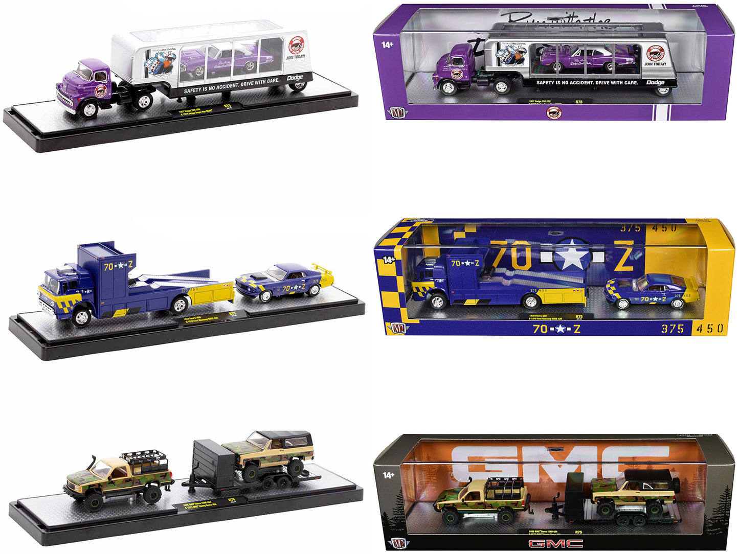 Auto Haulers Set of 3 Trucks Release 75 Limited Edition to 8000 pieces Worldwide 1/64 Diecast Models by M2 Machines-DiecastModeler.com