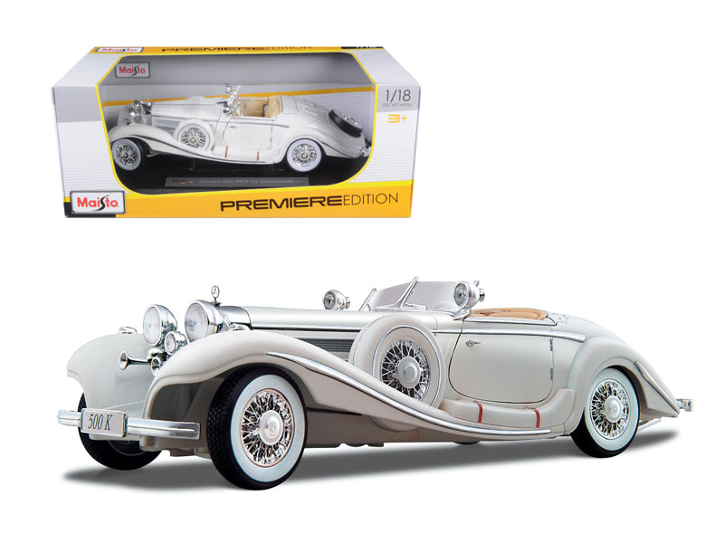 1936 Mercedes Benz 500 K Special Roadster White 1/18 Diecast Model Car by Maisto-DiecastModeler.com
