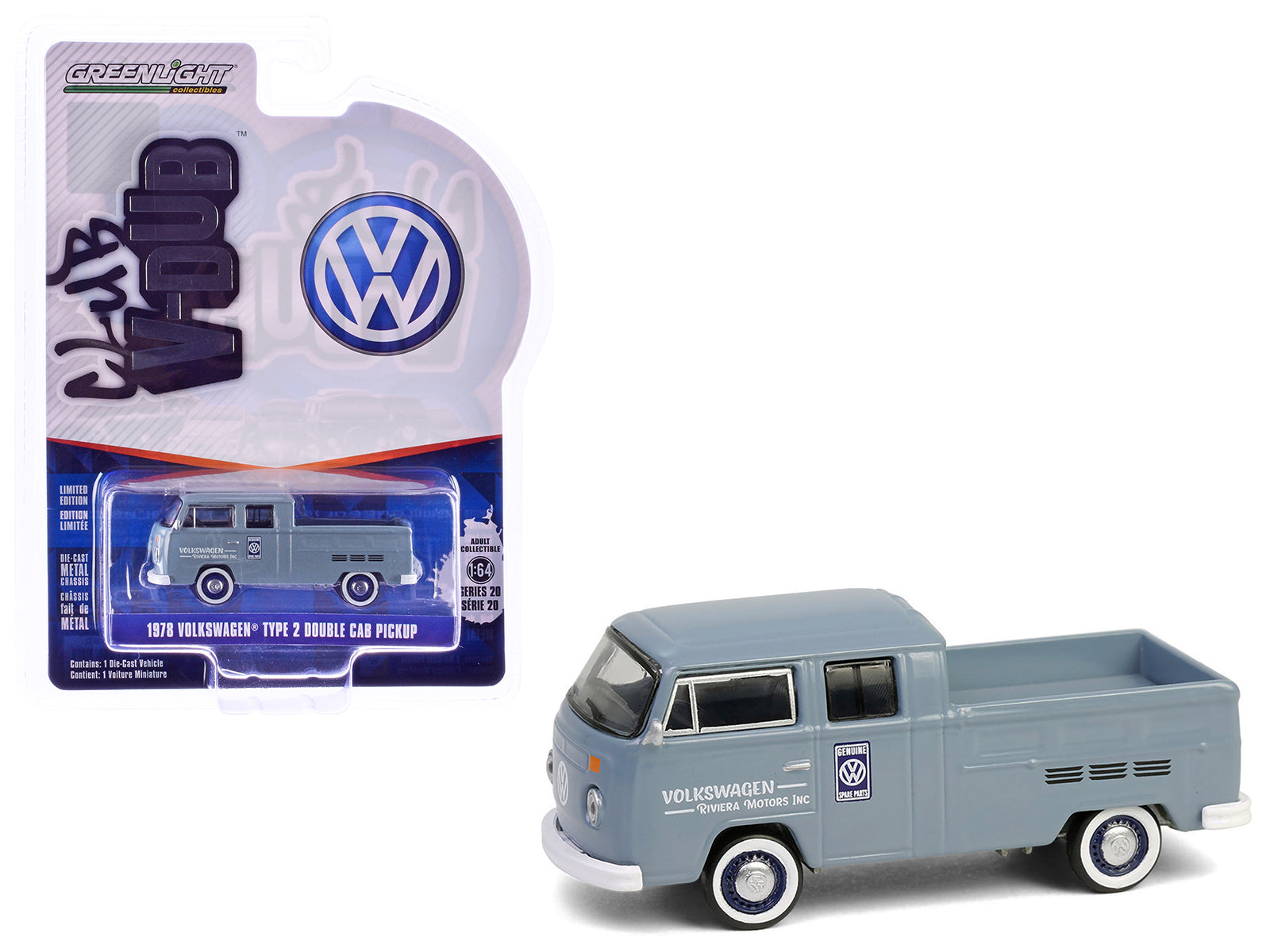 1978 Volkswagen Type 2 Double Cab Pickup Truck "Volkswagen Service" Gray "Club Vee-Dub" Series 20 1/64 Diecast Model Car by Greenlight-DiecastModeler.com