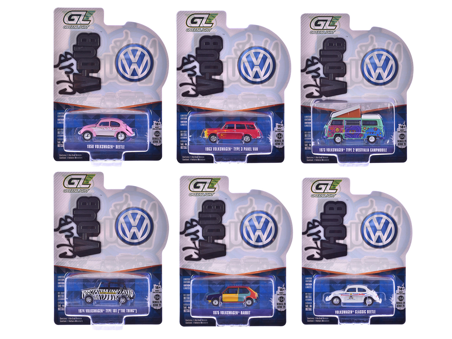 "Club Vee-Dub" Series 21 Set of 6 pieces 1/64 Diecast Model Cars by Greenlight-DiecastModeler.com