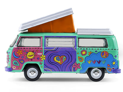 1973 Volkswagen Type 2 Westfalia Campmobile "Music Festival Van" Green with White Top and Graphics "Club Vee-Dub" Series 21 1/64 Diecast Model Car by Greenlight