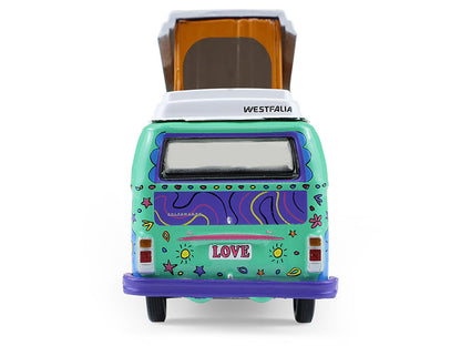 1973 Volkswagen Type 2 Westfalia Campmobile "Music Festival Van" Green with White Top and Graphics "Club Vee-Dub" Series 21 1/64 Diecast Model Car by Greenlight