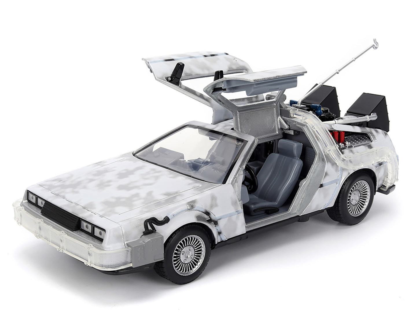 DMC DeLorean Time Machine Brushed Metal (Frost Version) with Lights "Back to the Future" (1985) Movie "Hollywood Rides" Series 1/24 Diecast Model Car by Jada