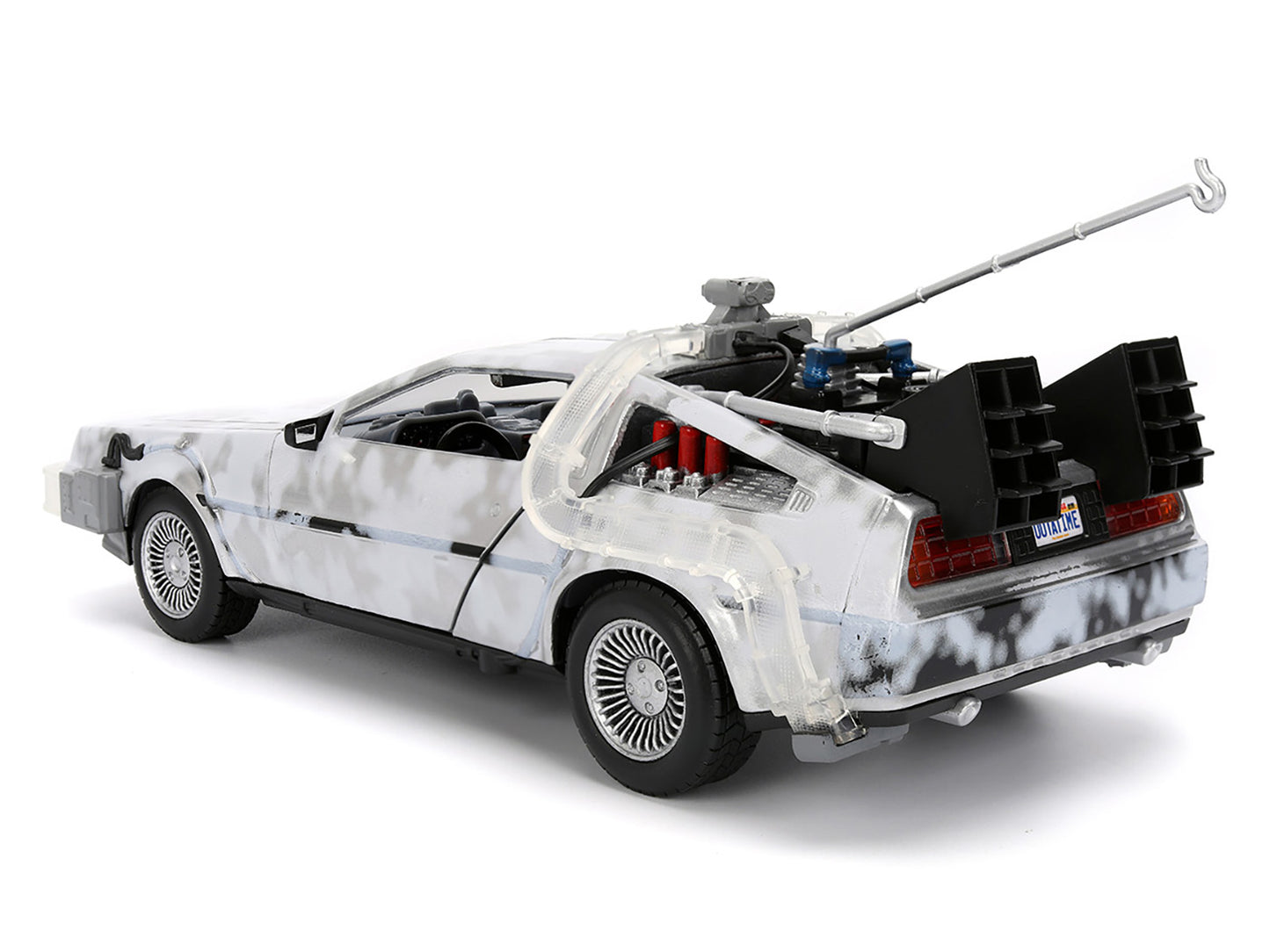 DMC DeLorean Time Machine Brushed Metal (Frost Version) with Lights "Back to the Future" (1985) Movie "Hollywood Rides" Series 1/24 Diecast Model Car by Jada