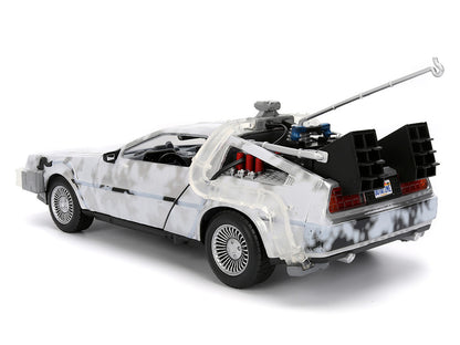 DMC DeLorean Time Machine Brushed Metal (Frost Version) with Lights "Back to the Future" (1985) Movie "Hollywood Rides" Series 1/24 Diecast Model Car by Jada