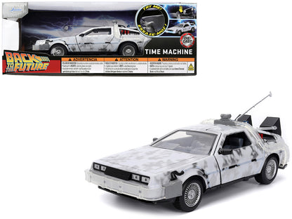 DMC DeLorean Time Machine Brushed Metal (Frost Version) with Lights "Back to the Future" (1985) Movie "Hollywood Rides" Series 1/24 Diecast Model Car by Jada